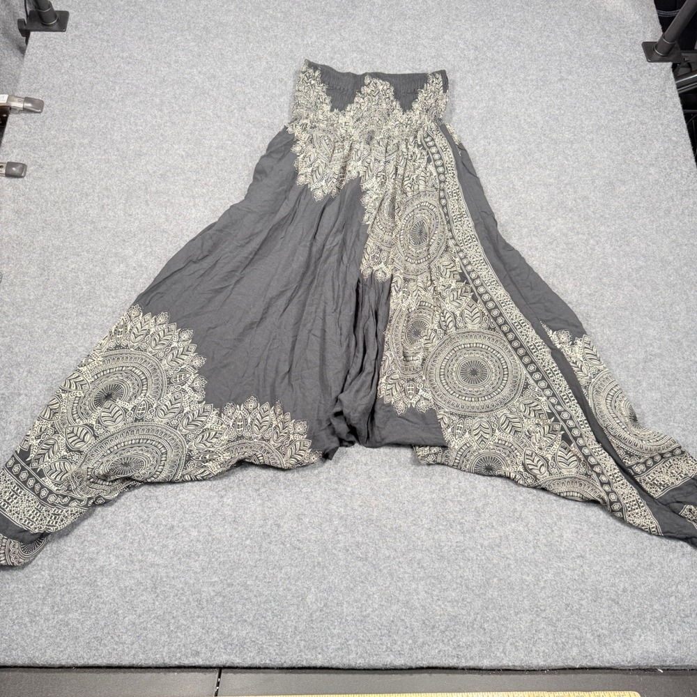 Bangkok Pants Gray Mandala Print Harem Yoga Pants Smocked Waist One Size
